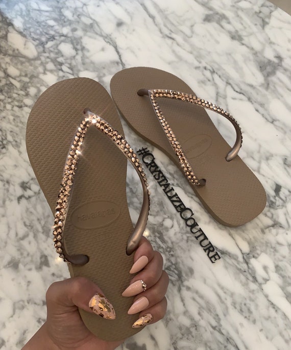 gold havaianas with crystals