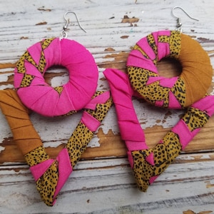 Statement fabric Earrings Pink leopard
