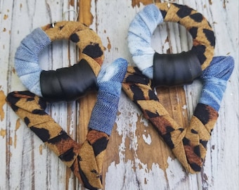 Leopard and Denim Fabric Earrings