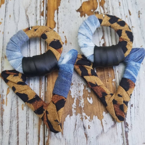 Leopard and Denim Fabric Earrings