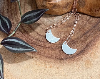 Crescent Moon Mother of Pearl and Rose Gold Necklace