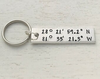 Dad, Boyfriend or BFF gift~ A Favorite location on a keychain ~GPS Coordinates~ memory gift~remembrance~theme park Attraction~travel gift