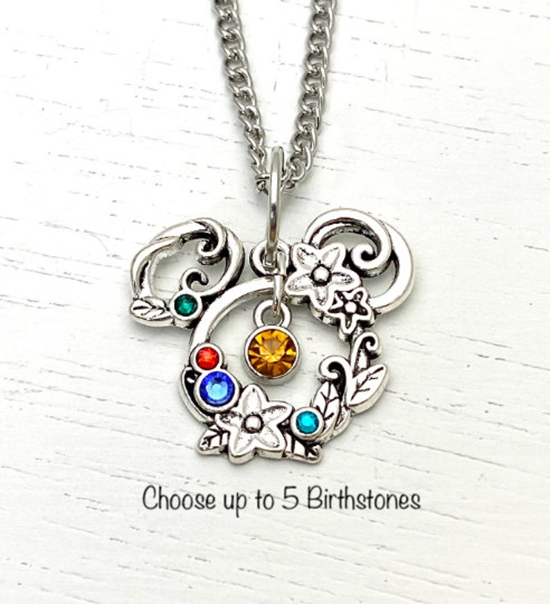 Disney Mom Gift Birthstone, mom necklace, mother's necklace, mouse ears, grandma gift, Disney jewelry Disney Mother's Day gift 5 image 1