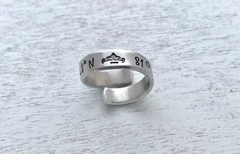 minimalist ring Disney Jewelry GPS Jewelry Happy Place Disney Coordinates swirl ring DVC Disney attraction Cinderella Castle