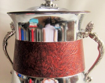 Seau à glace en similicuir et poignées sirène chromées modernes Mid-Century Q749