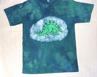 Batik T-shirt with Stegosaurus Dinosaur Pattern