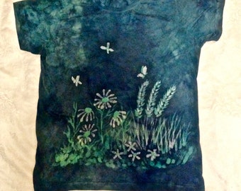 Batik T-shirt with Wild Flower and Butterfly Design