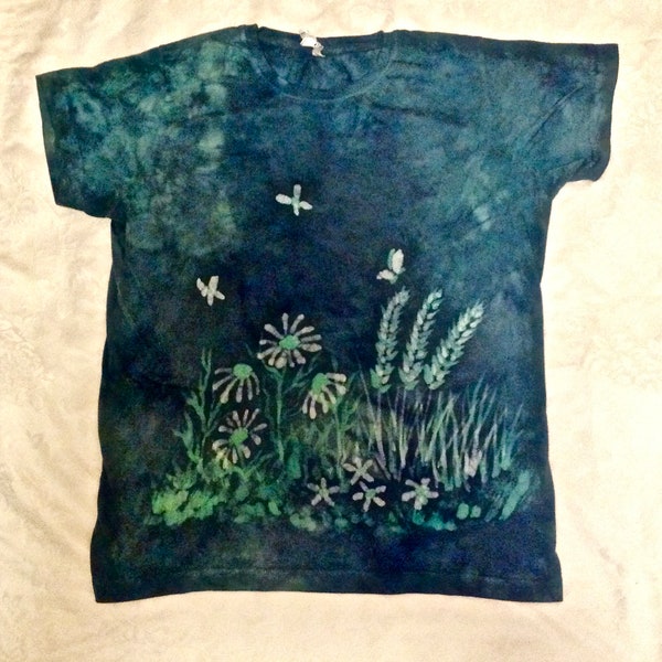 Batik T-shirt with Wild Flower and Butterfly Design