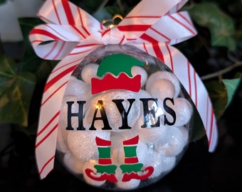 Personalized Elf Glitter Christmas Ornament, Shatterproof, Kids Ornament