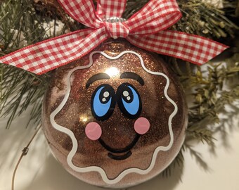 Personalized Gingerbread Glitter Christmas Ornament, Red Gingham Bow