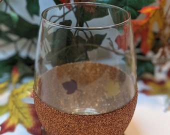Fall Leaves Glitter Wine Glass, Set of 4, Personalized