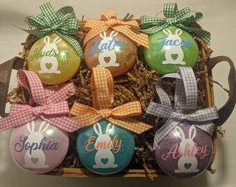 Personalized Glitter Easter Ornament, Bunny Basket Tag