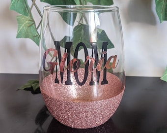 Personalized Glitter Wine Glass, Mothers Day Gift