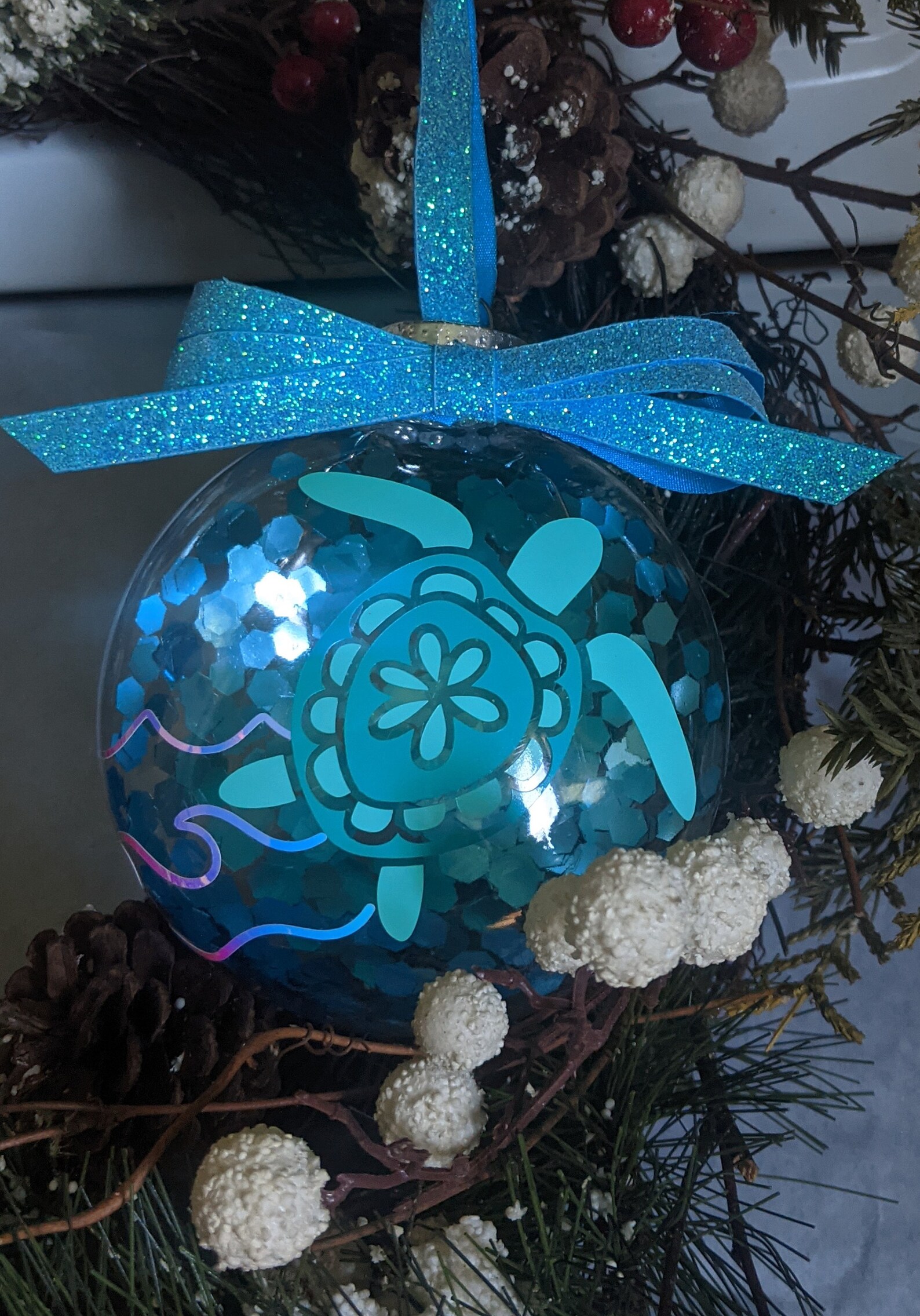 Turtle Ornament Sea Turtle Ornament Glitter Ornament Etsy
