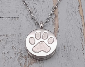 Paw Print Urn Pendant Necklace - Stainless Steel - Cremation Ash Jewelry - Pet Memorial Keepsake - Personalised Engraving Available