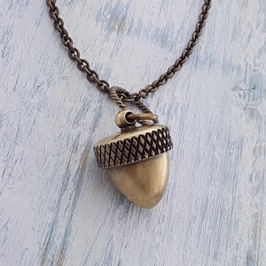 Acorn Capsule Pendant Locket Necklace - Solid Antique Brass Cremation Ash Urn - Human or Pet Memorial Gift