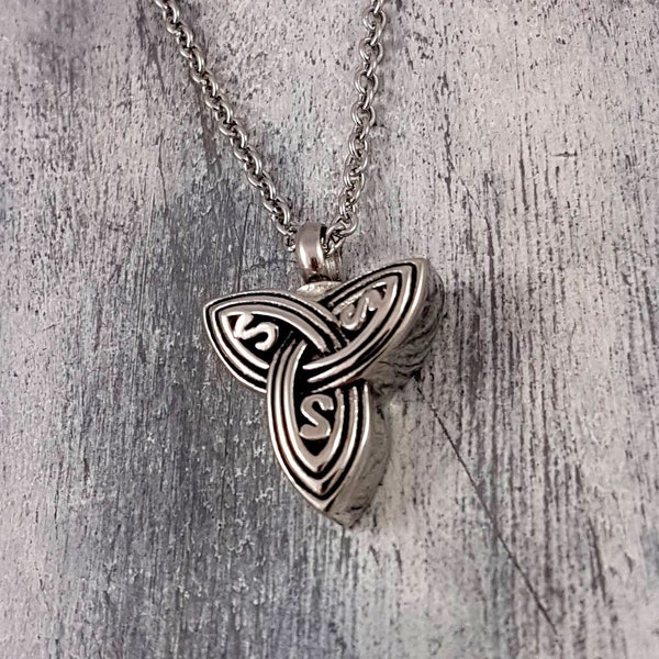 Celtic Triquetra Trinity Knot Cremation Urn Pendant Necklace - Solid Stainless Steel - Personalised Engraving Available