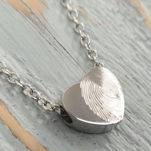 Tiny Heart Finger Print Cremation Ash Urn Pendant Necklace - Stainless Steel - Your Loved Ones Fingerprint Custom Engraved