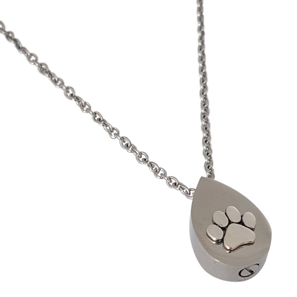 Dog Paw Print Pet Cremation Urn Pendant Necklace - Stainless Steel and Sterling Silver - Memorial Bereavement Gift - Free Custom Engraving