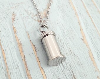 Stainless Steel Pill Capsule Pendant: Keepsake Urn Cremation Necklace, Custom Engraving-  Pet Memorial