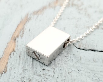 Cube Ash Urn Pendant Necklace - Solid 925 Sterling Silver - Memorial Keepsake - Free Personalized Custom Engraving  - Multiple Chain Options