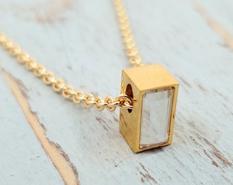 Gold Urn Necklace Ashes - Cremation Jewelry Personalized - Custom Engraved Mini Cube Urn - Glass Crystal Front Memory Sympathy Gift