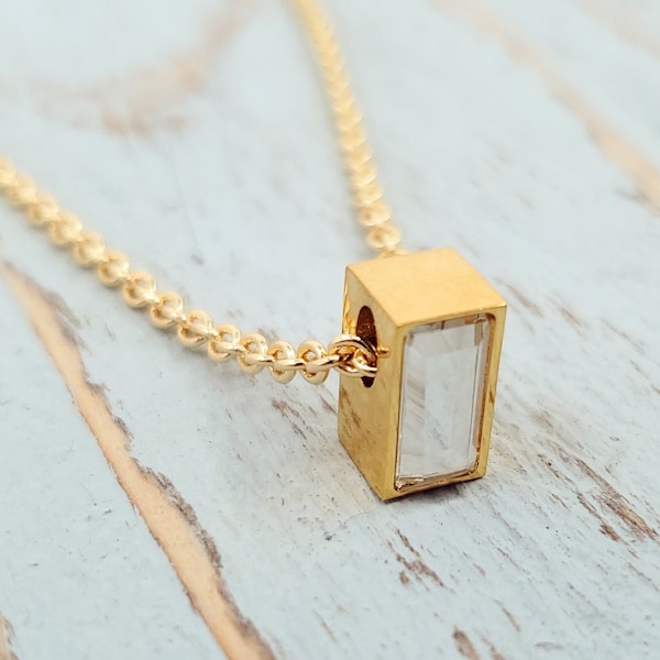 Gold Urn Necklace Ashes - Cremation Jewelry Personalized - Custom Engraved Mini Cube Urn - Glass Crystal Front Memory Sympathy Gift