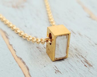 Gold Urn Necklace Ashes - Cremation Jewelry Personalized -  Mini Cube Urn - Glass Crystal Front Memory Sympathy Gift - Free Custom Engraving