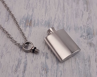 Winzige Silber Flasche Asche Urne Anhänger Halskette - Einäscherung Asche Gedenk Andenken - Individuell graviertes Beileid Geschenk - Personalisiertes Medaillon