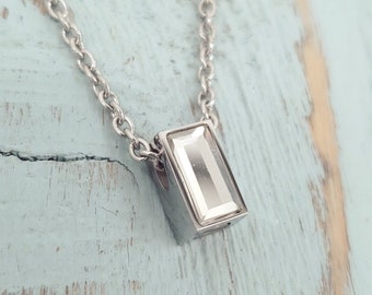 Silver Urn Necklace Ashes - Cremation Jewelry Personalized - Custom Engraved Mini Cube Urn - Glass Crystal Front Memory Sympathy Gift