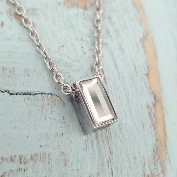 Silver Urn Necklace Ashes - Cremation Jewelry Personalized - Custom Engraved Mini Cube Urn - Glass Crystal Front Memory Sympathy Gift