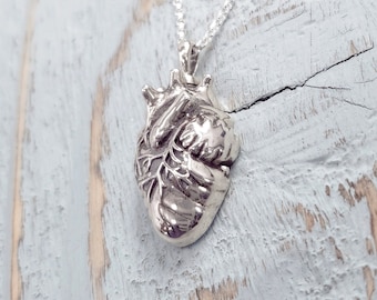 Anatomical Heart Cremation Ash Urn Pendant Necklace in Solid 925 Sterling Silver on a Matching Chain with Free Personalized Custom Engraving