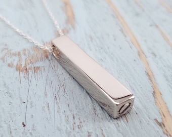 Ash Urn Bar Pendant Necklace in Solid 925 Sterling Silver a Human or Pet Cremation Memorial Bereavement Gift with Free Custom Engraving