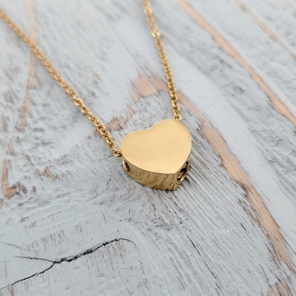 Tiny Heart Cremation Ash Urn Necklace: Gold Capsule Locket, Personalized Engraving -  Pet Memorial