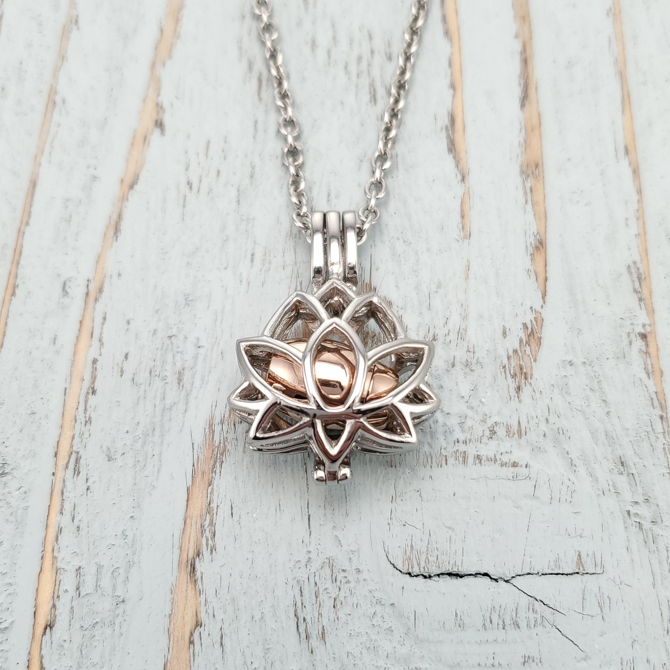Silver and Gold Lotus Flower Cremate Ash Urn Pendant Memorial