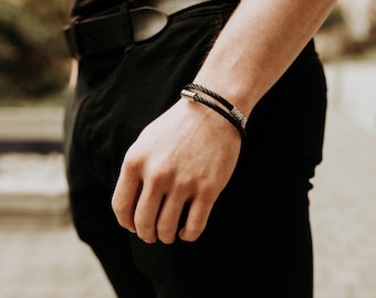 Men's Braided Steel Urn Bracelet: Black & Silver Cremation Jewelry, Personalized Engraving  Pet Memorial