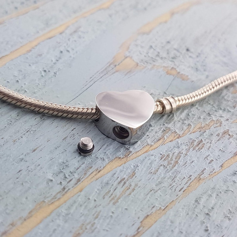 Heart Cremation Ash Urn Charm Bead: Pandora Compatible, Engraved Stainless Steel image 2
