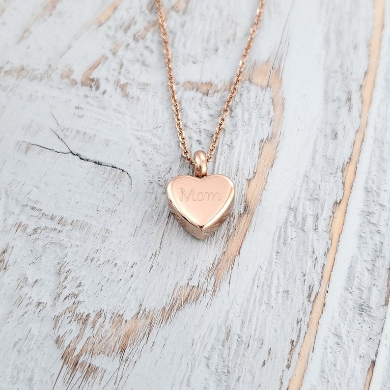 Rose Gold Heart Cremation Necklace: Ash Urn Memorial Keepsake, Personalized Pet Memorial Engraving image 3