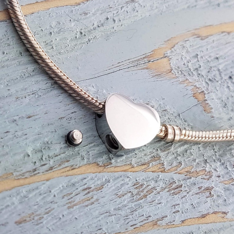 Heart Cremation Ash Urn Charm Bead: Pandora Compatible, Engraved Stainless Steel image 5