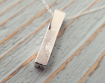 Fingerprint Engraved Sterling Silver Ash Urn Necklace - Personalized Memorial Cremation Pendant - Pet
