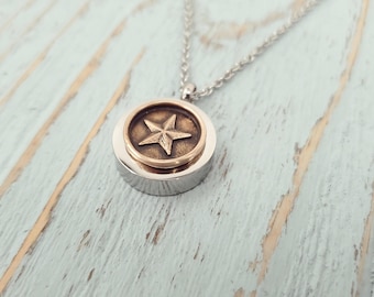 Star Urn Necklace: Bronze & Stainless Steel Cremation Pendant, Custom Engraved