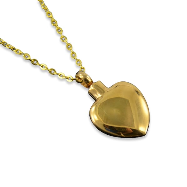 Collier pendentif d’urne de cendres de crémation de coeur d’or - Collier de flacon de médaillon en acier inoxydable anodisé or Bijoux Gravure personnalisée disponible