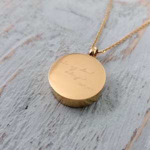 Collier personnalisé pour urne funéraire avec écriture manuscrite : pendentif en frêne commémoratif en or - Gravure personnalisée d'empreintes digitales, chien, chat, nez ou empreinte de patte