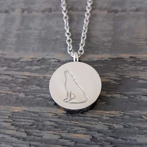 Howling Wolf Circle Urn Necklace: Solid Stainless Steel Cremation Jewelry with Personalized Custom Engraving - Pet Memorial