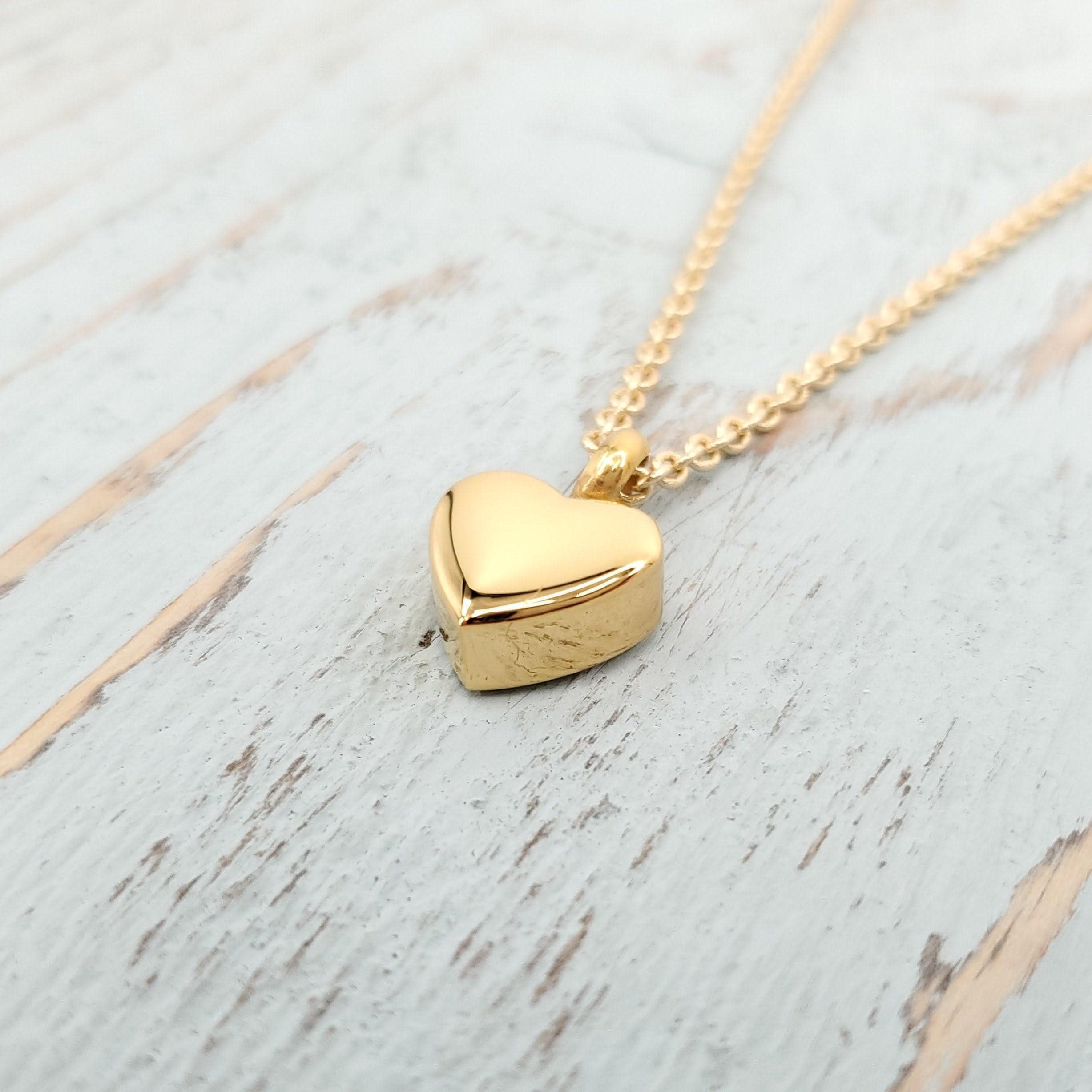 Tiny Gold Heart Capsule Cremation Urn Ashes Necklace Memorial Keepsake - Free Personalized Engraving - Custom Name Letter Date Symbol