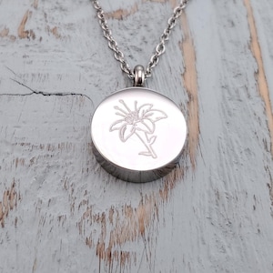 Lily Flower Circle Ash Urn Pendant Necklace