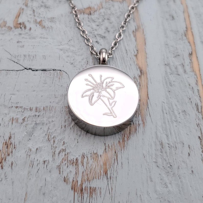 Lily Flower Circle Ash Urn Pendant Necklace