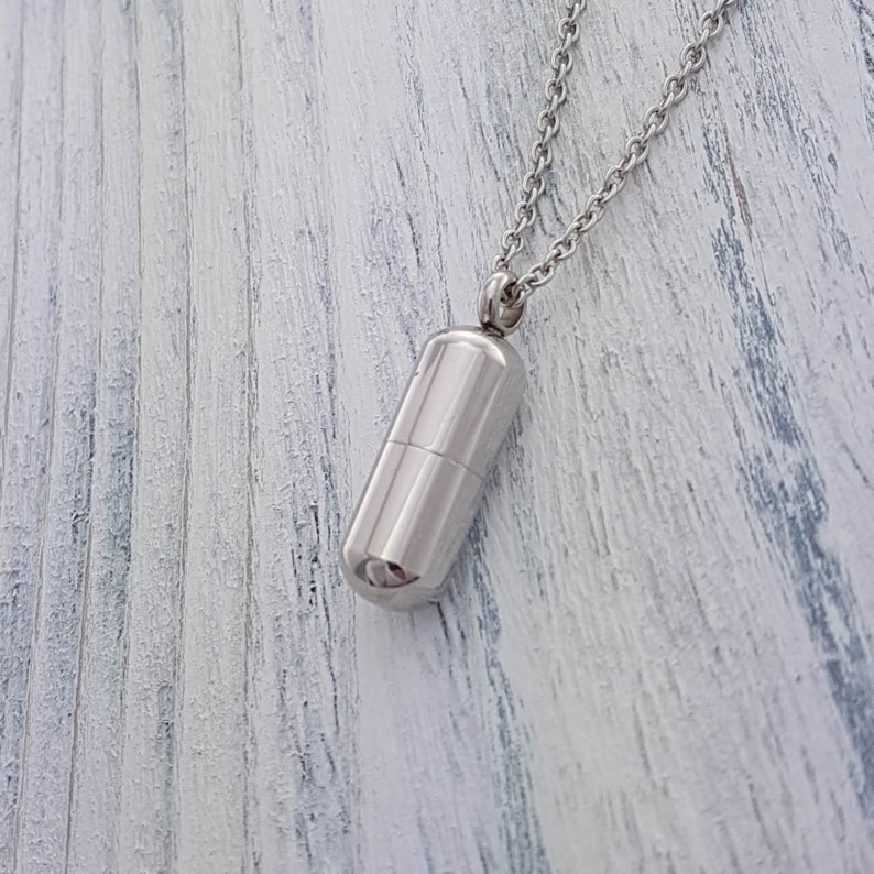 Silver Pill Shaped Container Vial Pendant Necklace Solid Etsy