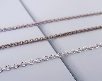 2mm Soldered Link Replacement Chain Necklace: Gunmetal, Bronze, Silver