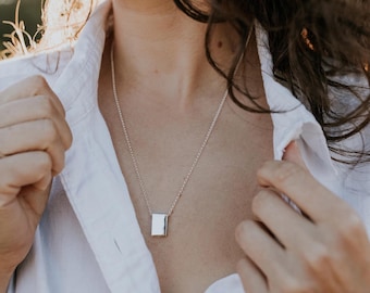 Sterling Silver Ashes Necklace, Solid 925 Cube Urn Pendant, Custom Engraved Cremation Memorial Keepsake for Pet or Loved One